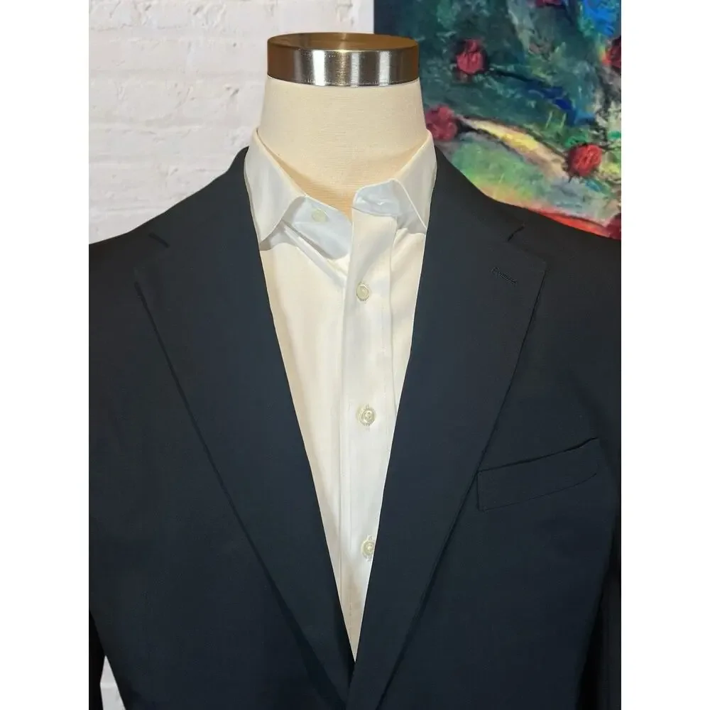 New George Mens 44R Dark Navy Blue Blazer Antique Gone Tone Crest Buttons Jacket
